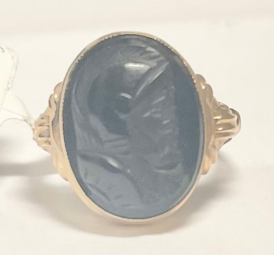 10KY Victorian Carved Intaglio Conquistador Ring 1890s ESTATE  Size 6.50