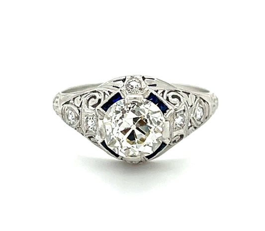 Art Deco (Circa 1920s) 1.40ct Old European Cut Diamond Antique Platinum Ring