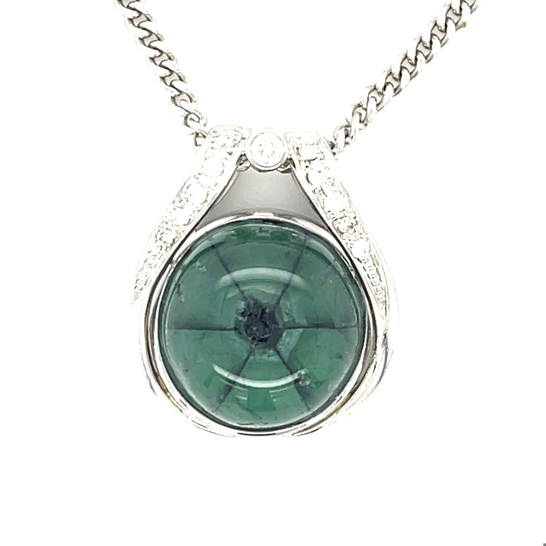 11.08ct Rare Trapiche Colombian Emerald .15ct Diamond Platinum+18KW Pendant 16