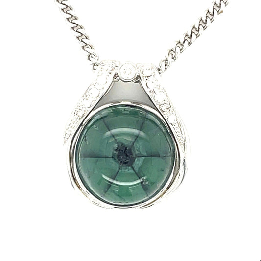 11.08ct Rare Trapiche Colombian Emerald .15ct Diamond Platinum+18KW Pendant 16