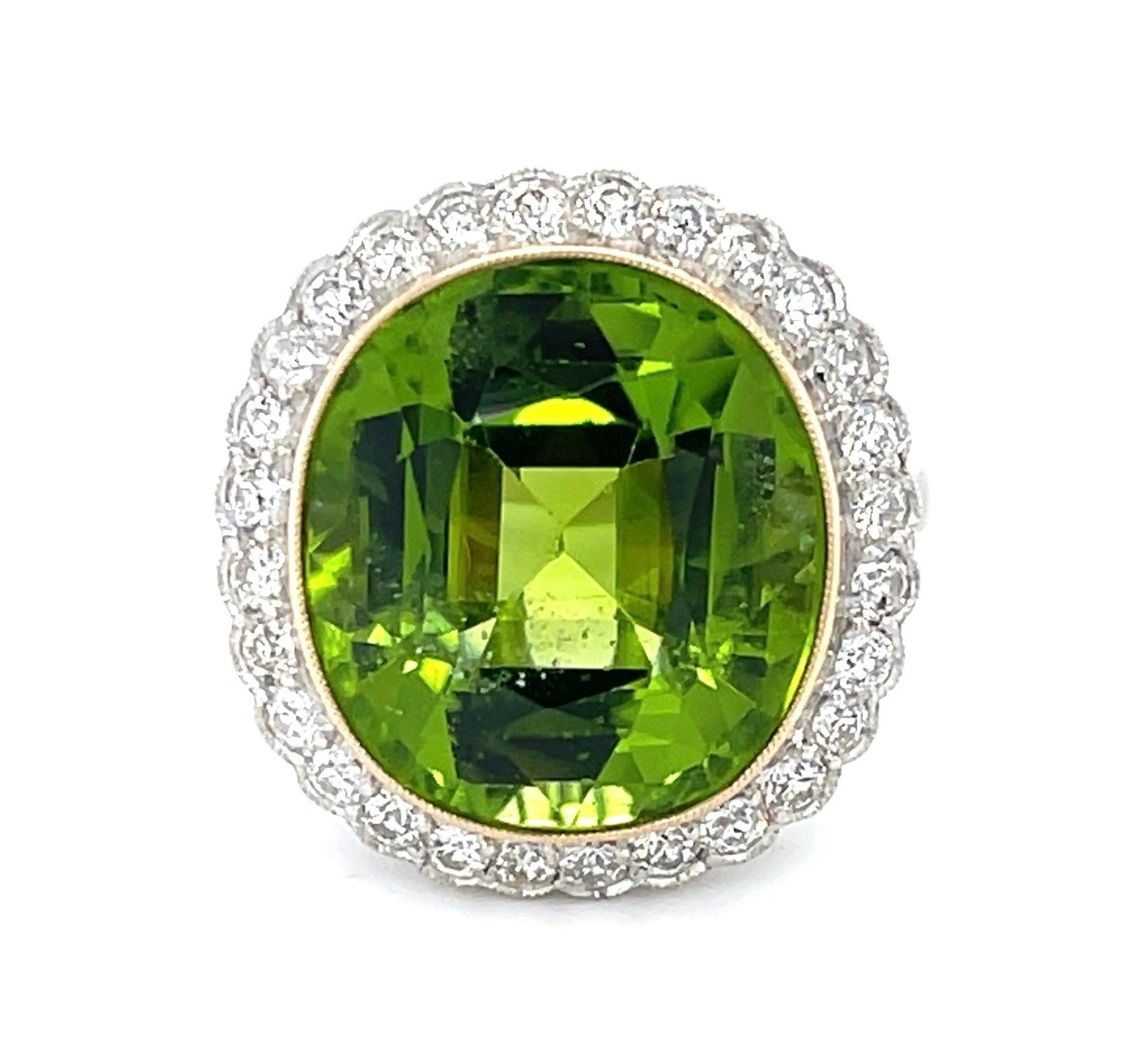 11.20ct Peridot .92ct Dia PT18KY Handmade Ring
