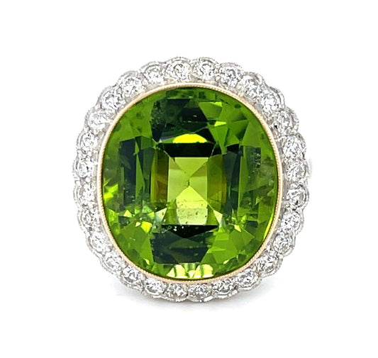11.20ct Peridot .92ct Dia PT18KY Handmade Ring