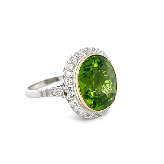 11.20ct Peridot .92ct Dia PT18KY Handmade Ring