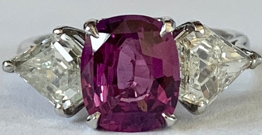PT Pink Sapphire & Diamond Ring 5.1gr 2.14ct(sap) 1.75ct(dia) ESTATE Gia Size 6