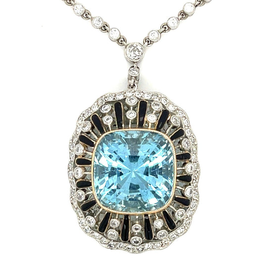 11.96ct Aquamarine & Enamel Handmade Pendant