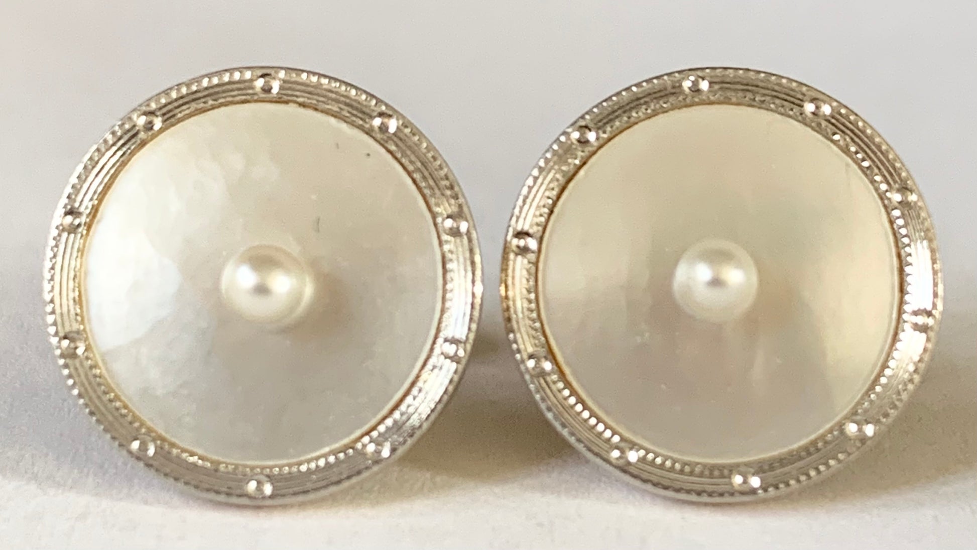 Art Deco Mother Of Pearl & Pearl PT/14K Earrings (Antique 1920s)