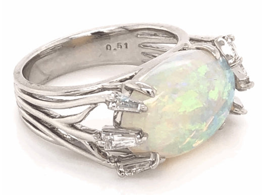PT Australian Opal & Diamond Ring 8.6gr 5.00ct(op) 0.51ct twt(dia) Circa 1970