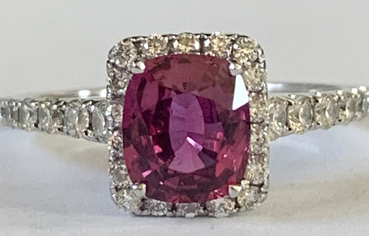 1.35ct Ruby & 0.55ctw Diamond 18KY White Gold Estate Ring Size 7