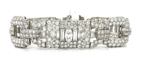 Art Deco 1.40ct Center Marquise Diamond Bracelet Platinum (Vintage Circa 1930s) 15ct Side Diamonds