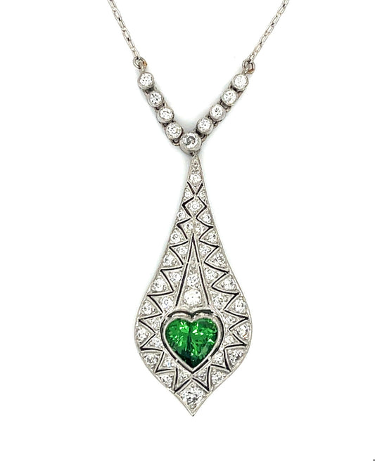 1.29ct Heart Shaped Tsavorite Handmade Pendant Platinum .82ct Diamonds