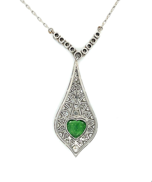 1.29ct Heart Shaped Tsavorite Handmade Pendant Platinum .82ct Diamonds