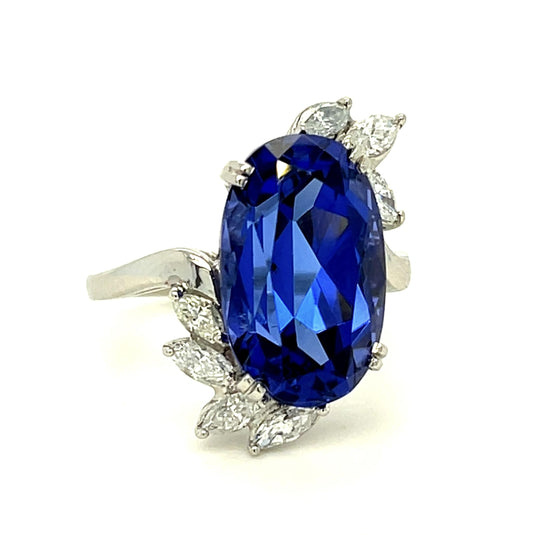 10.70ct Tanzanite 1.10ct Diamond Platinum Estate Ring 11g 7 Size GIA 2239414101