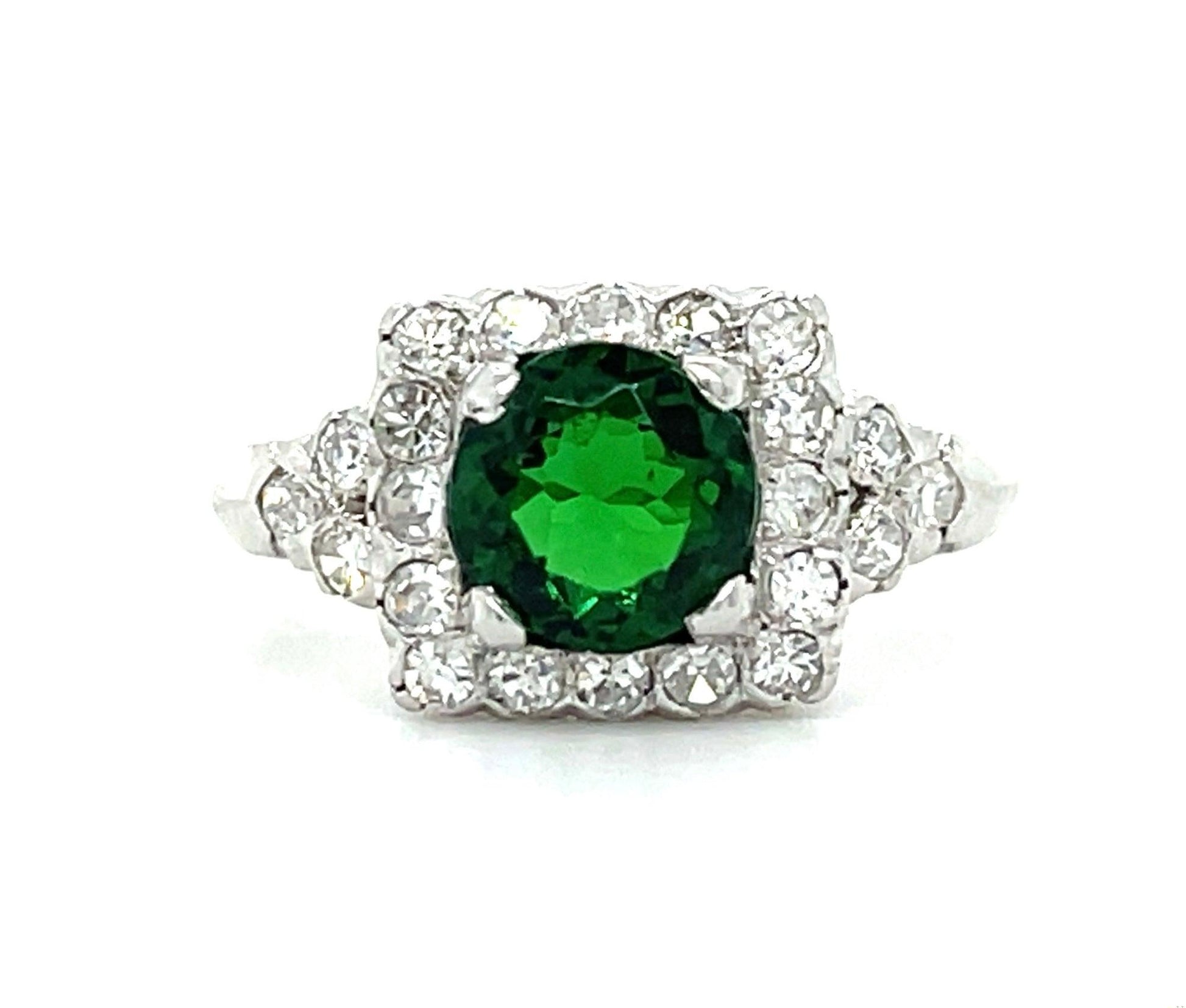 1.30ct Tsavorite Garnet .55ct Diamonds Platinum Vintage Ring (Circa 1940s)