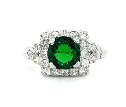 1.30ct Tsavorite Garnet .55ct Diamonds Platinum Vintage Ring (Circa 1940s)
