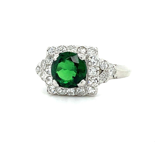 1.30ct Tsavorite Garnet .55ct Diamonds Platinum Vintage Ring (Circa 1940s)