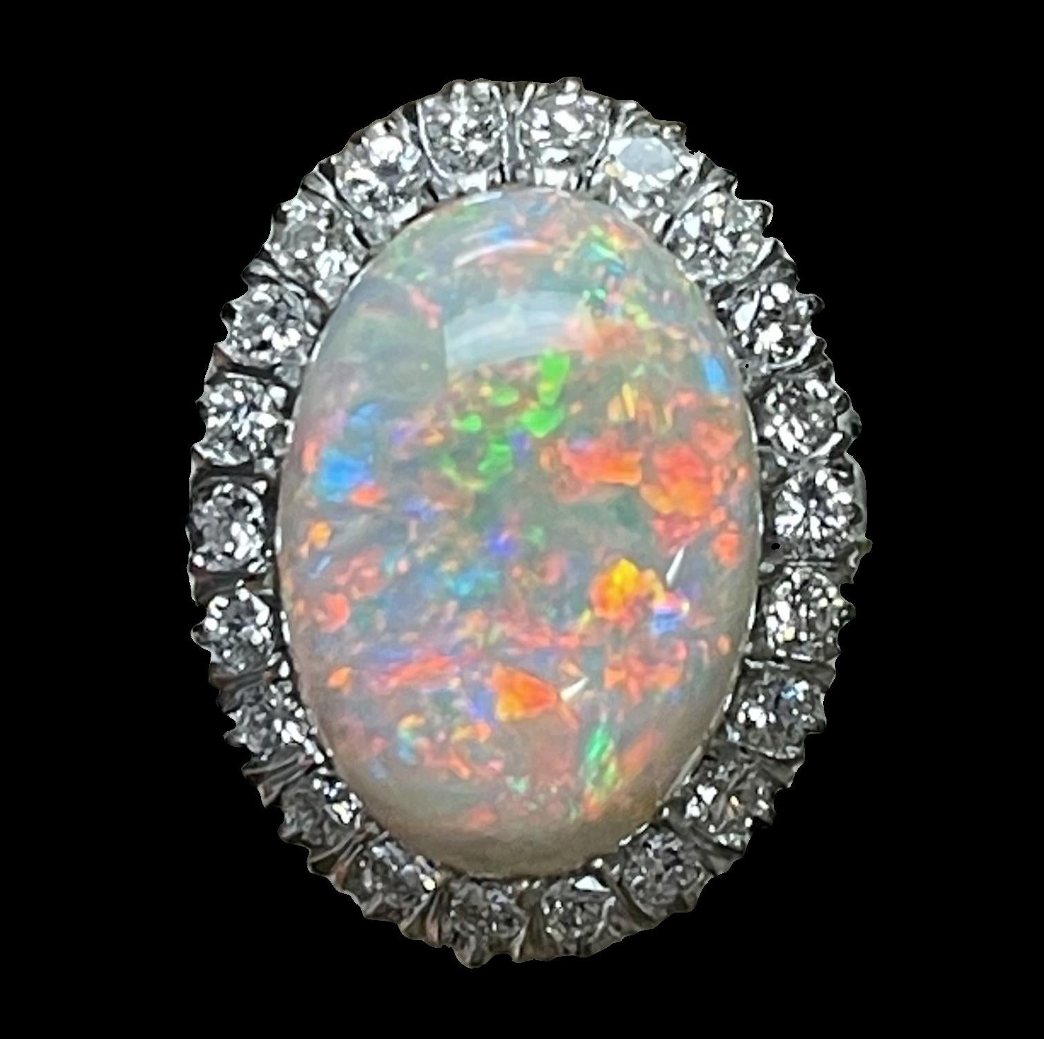 13.11ct Australian Fire Opal 1.35ct Diamonds Platinum Handmade Ring