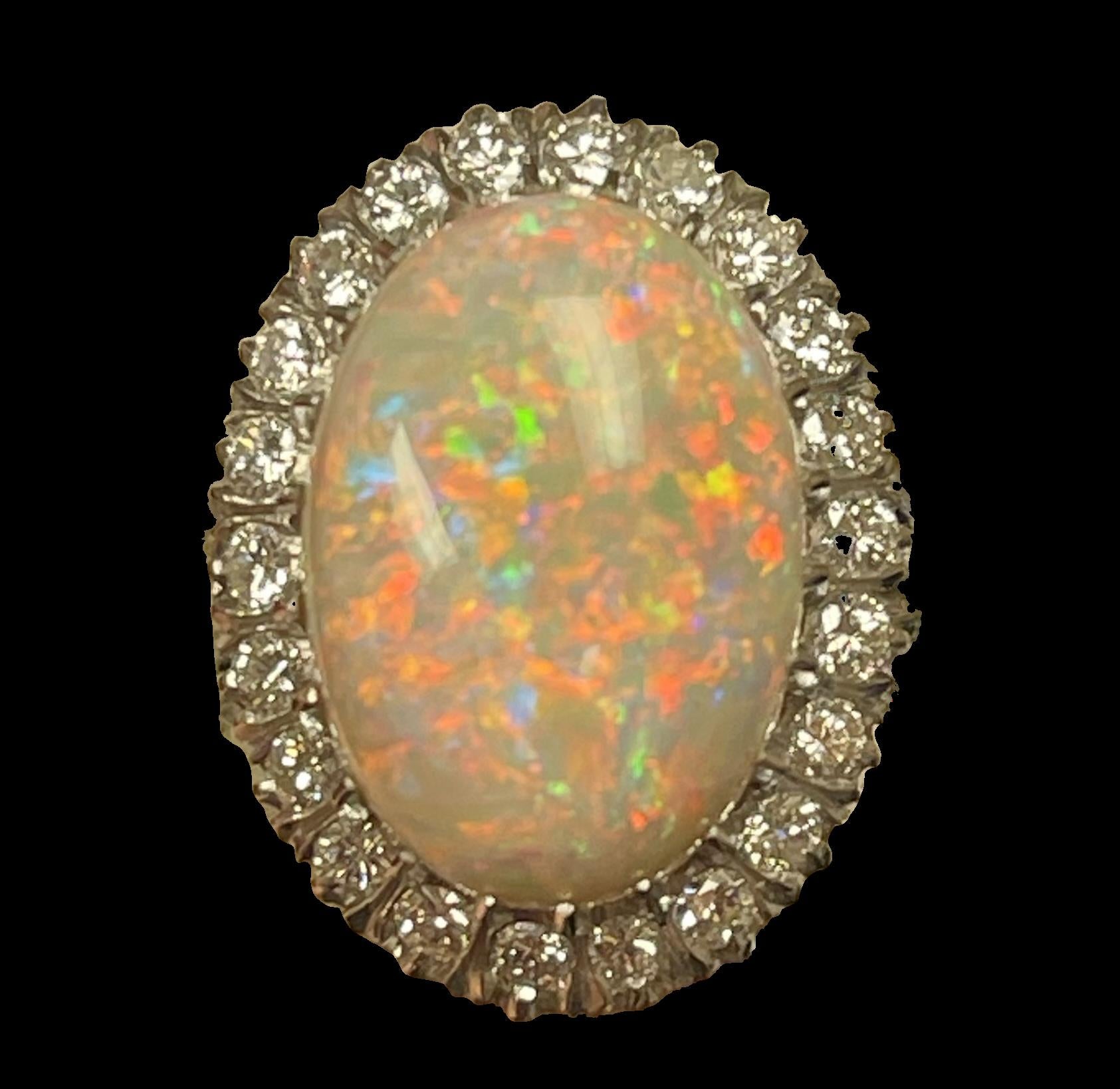 13.11ct Australian Fire Opal 1.35ct Diamonds Platinum Handmade Ring