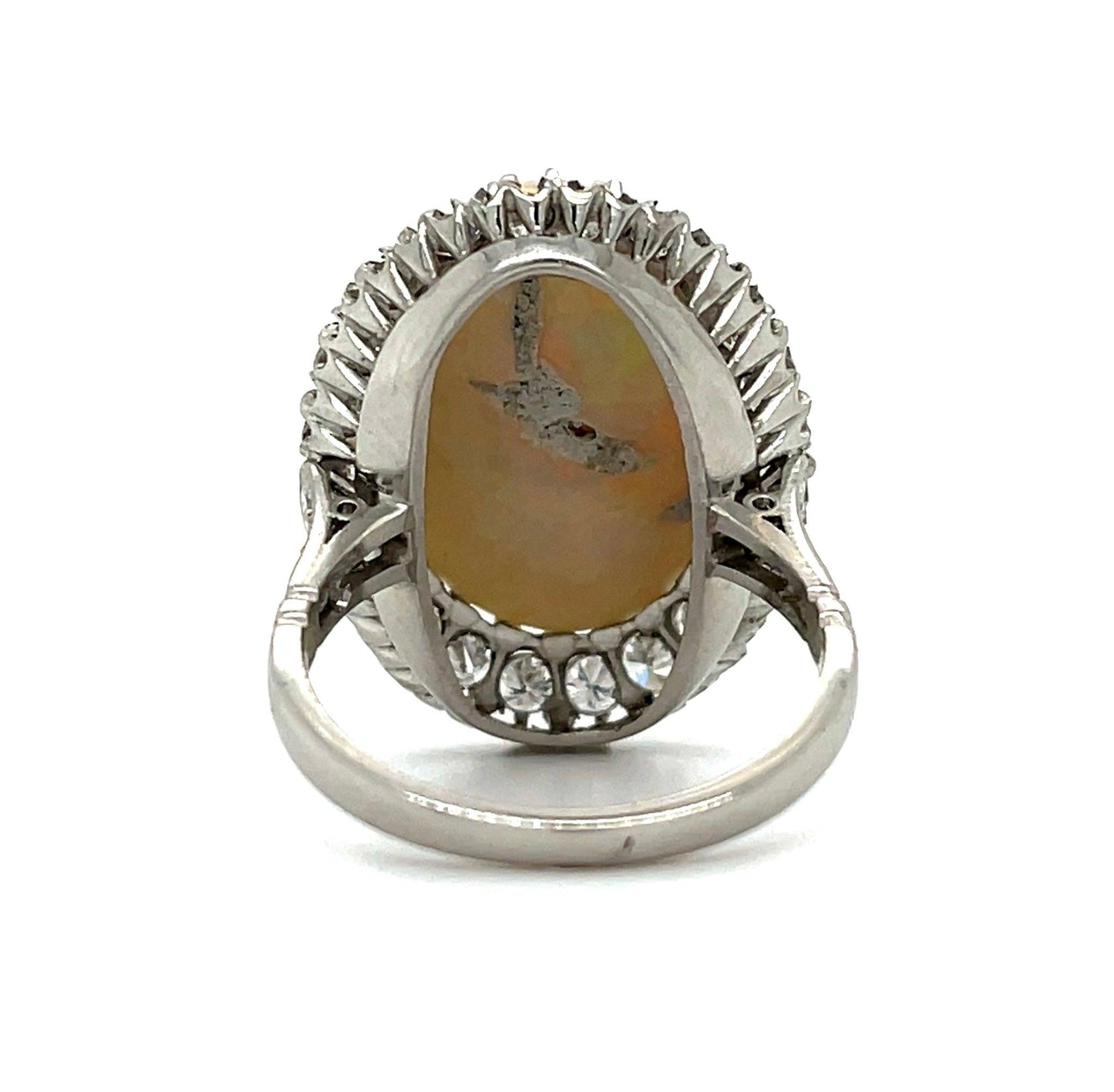 13.11ct Australian Fire Opal 1.35ct Diamonds Platinum Handmade Ring