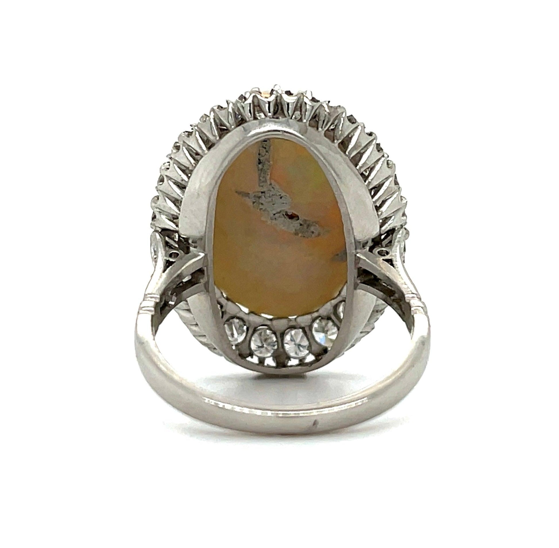 13.11ct Australian Fire Opal 1.35ct Diamonds Platinum Handmade Ring