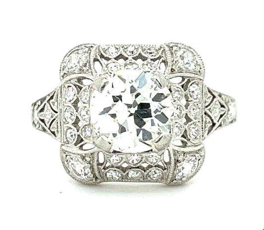 1.31ct EGL H VS2 Old European Cut Dia .45ct Side Diamonds PT Antique Ring 1920s