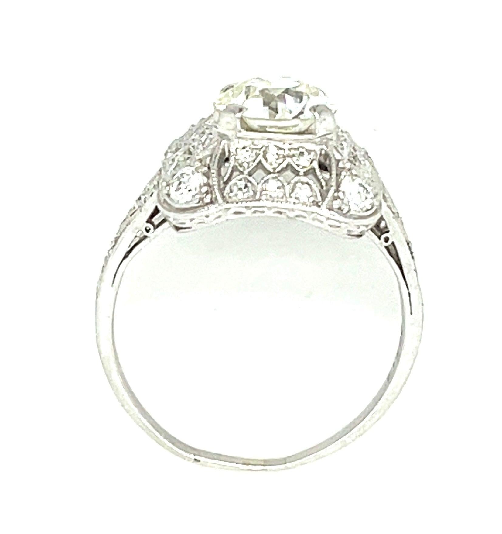1.31ct EGL H VS2 Old European Cut Dia .45ct Side Diamonds PT Antique Ring 1920s