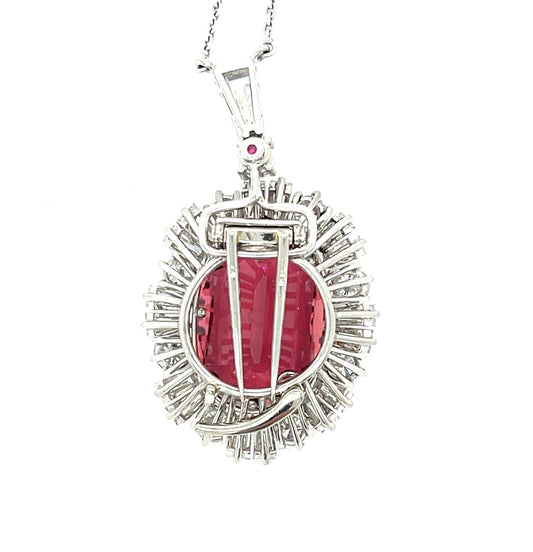 13.52ct Pink Tourmaline 4.75ct Diamond Platinum Vintage Pendant (Circa 1950s)