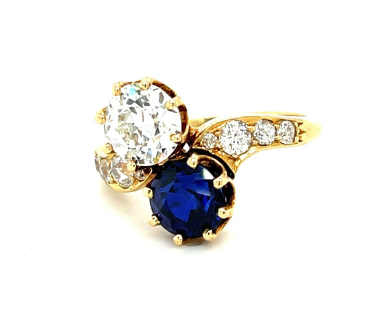 1.35ct GIA I VVS2 Old Euro Diamond 2.25ct Sapphire 15KY Victorian Circa 1880s