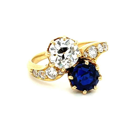 1.35ct GIA I VVS2 Old Euro Diamond 2.25ct Sapphire 15KY Victorian Circa 1880s