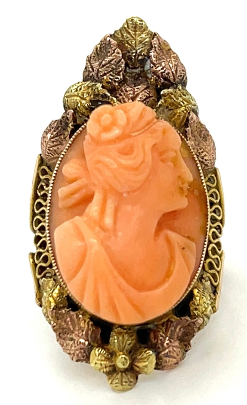 Arts & Crafts Carved cameo Ring Circa 1915 ESTATE Size 4