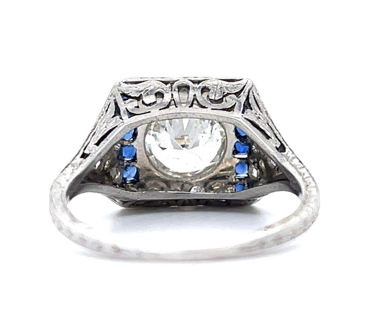 1.39ct I SI1 Old European Cut Diamond Art Deco Ring