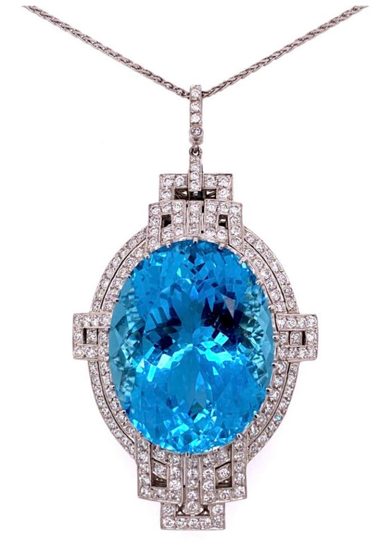 PT Aquamarine & Diamond Pendant 53.00ct(aq) 3.50ct twt(dia)