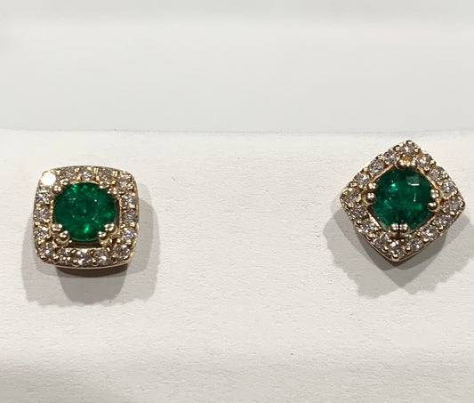 14KY Emerald &  Diamond Earrings 0.55ct(em) 0.18ct twt(dia) ESTATE