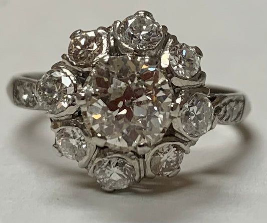 14KW Diamond Ring 1.09ct(dia) 1.10ct(s dia) Circa 1930s