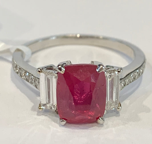 PT Ruby & Diamond Ring 2.57ct(rby) 0.63ct twt(dia) ESTATE Size 7