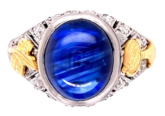PT Sapphire & Diamond Art Deco Original Ring 4.50ct(sap) Cab 0.55ct twt(dia)