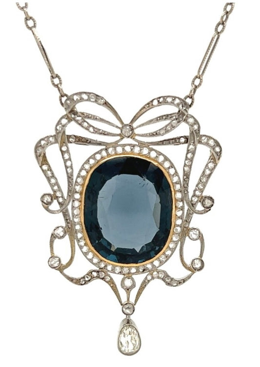 PT Blue Spinel & Diamond Edwardian Pendant 12.00ct(sp) 1.00ct(dia) Circa 1900