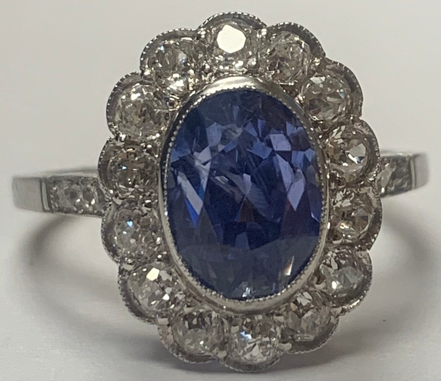 Estate  3.65ct Sapphire &  1.40ctw Ceylon Diamond Ring Size 7