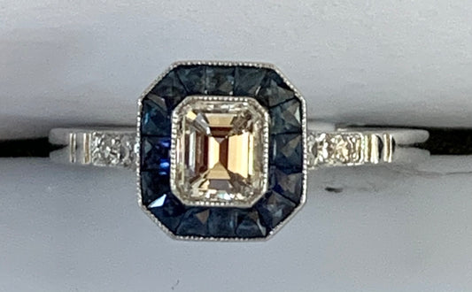 PL Diamond &  Sapphire Ring 0.55ct(dia) Emc 0.70ct twt(sap).16(sd) ESTATE