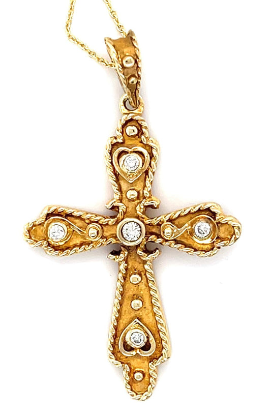 .38ct Diamond Vintage 14KY Cross Pendant 1960s Length 18" 8.70g