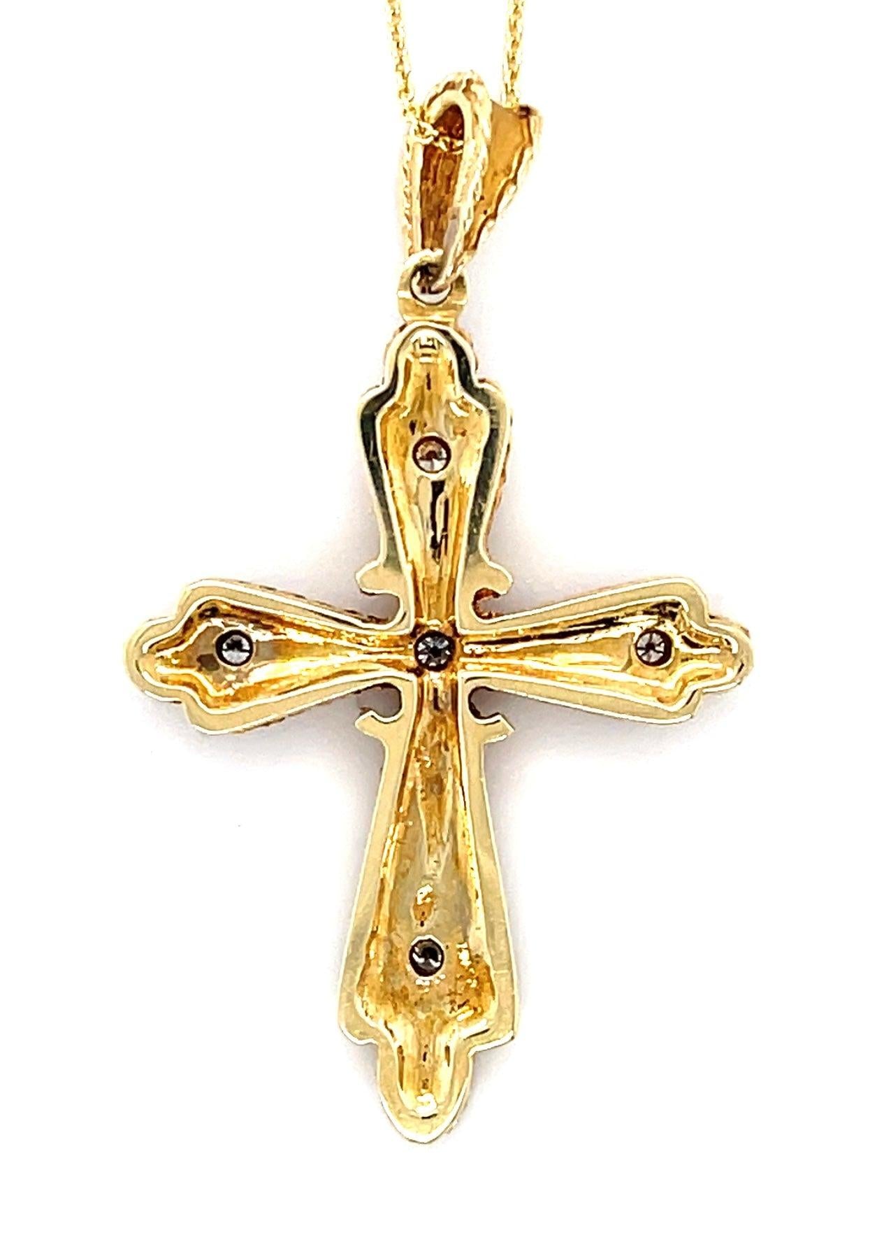 .38ct Diamond Vintage 14KY Cross Pendant 1960s Length 18" 8.70g