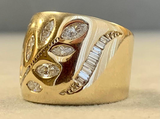 Estate (1970s) Ring with Floral Motif  14KY / Dia 1.45ct