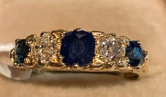 18KY Diamond & Sapphire Victorian Ring 0.58ct(dia) 1.24ct twt(sap) Circa 1890s