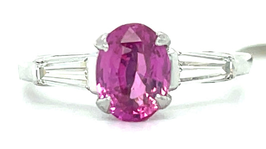 1.50ct Pink Sapphire &  0.30ctw Diamond PT  Ring