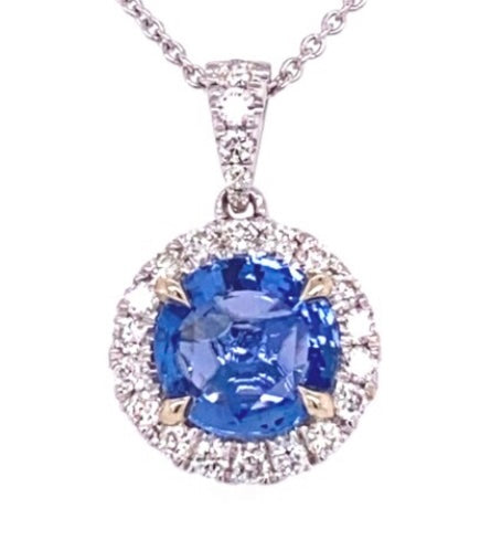 14KW Blue Sapphire &  Diamond Pendant 1.6gr 1.76ct(sap) 0.28ct twt(dia)