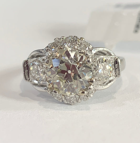 Art Deco 1.82ct M VS1 Old European Diamond .36ct SD PT Ring (Vintage 1950s)