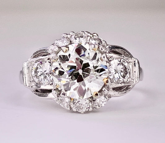 Art Deco 1.82ct M VS1 Old European Diamond .36ct SD PT Ring (Vintage 1950s)