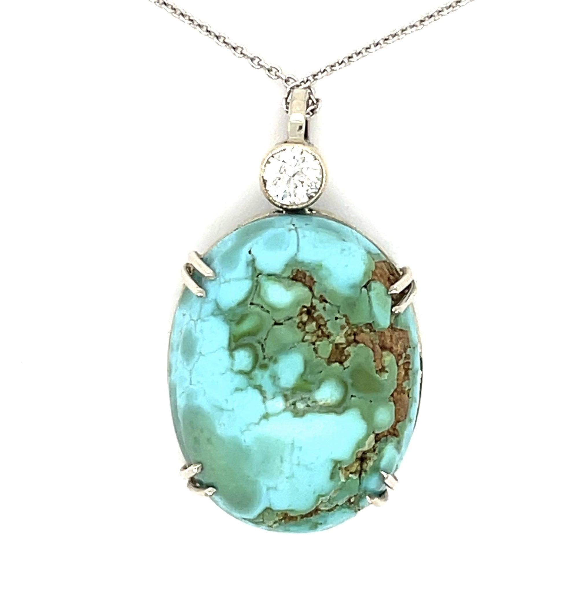 26ct Turquoise .23ct Diamond 14KW Pendant