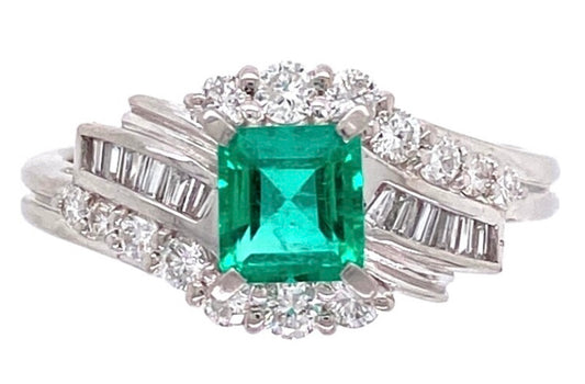PT Emerald & Diamond Ring 5.6gr 0.55ct(em) 0.45ct twt(dia)
