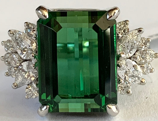 PT Tourmaline & Diamond Ring 15.2gr 12.64ct(tm) 0.95ct twt(dia)