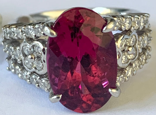 PL Rubelite Tourmaline & Diamond Ring 12.5gr 6.11ct(tm) 0.82ct twt(dia)